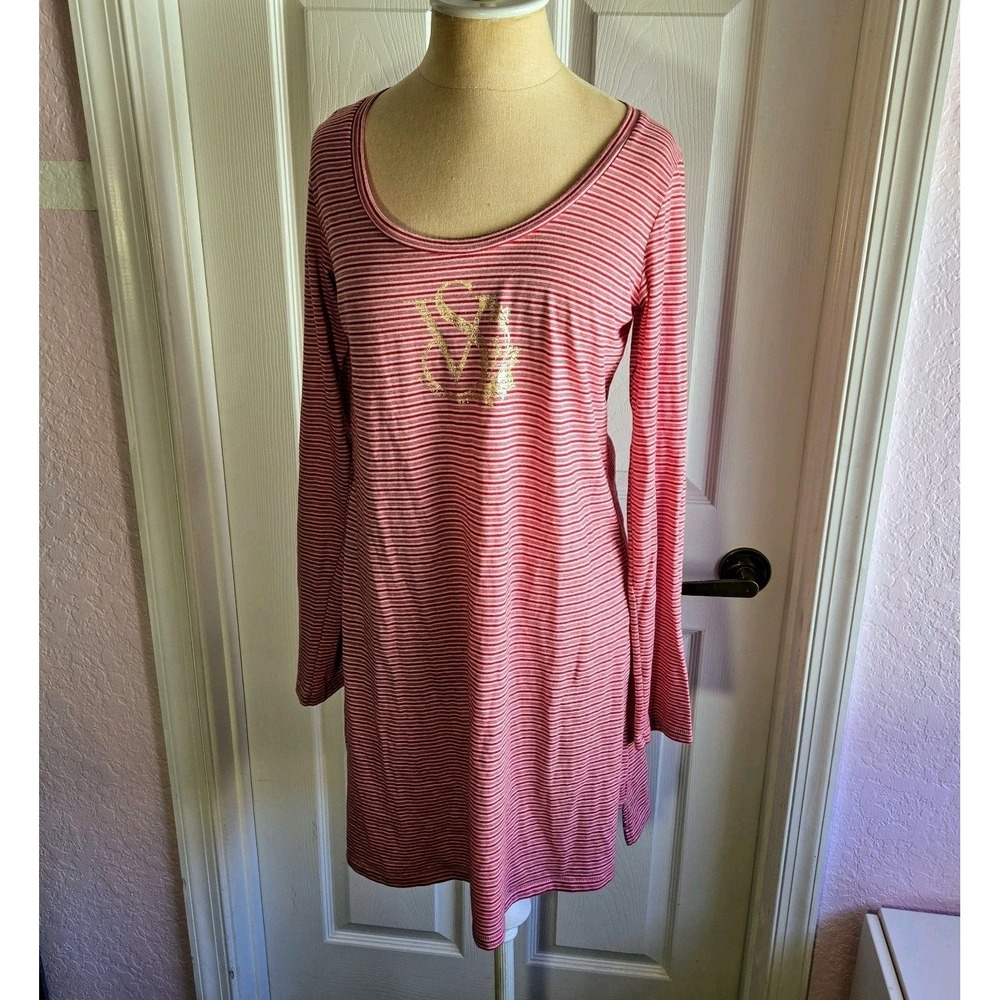 Victoria's Secret Size M Angel Sleep Shirt  Red‎ And White Striped Cotton Blend